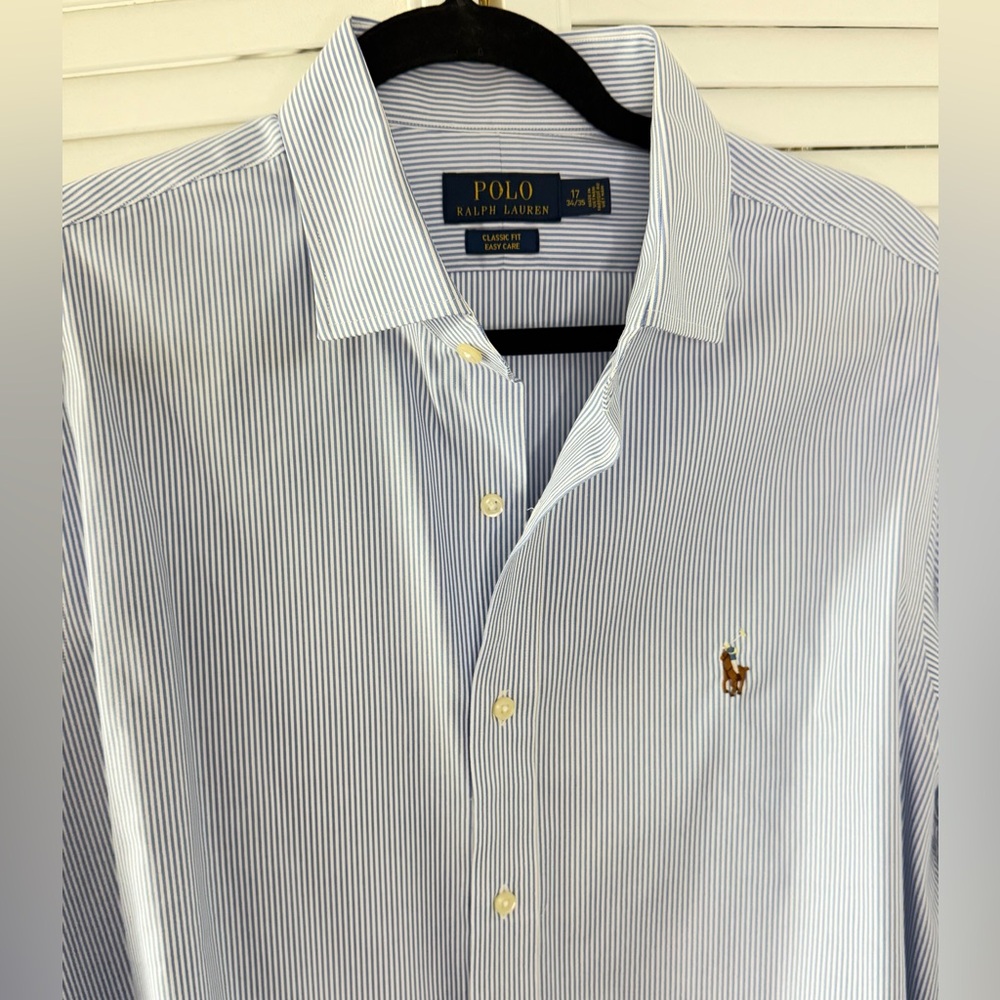 Polo Ralph Lauren Blue Striped Classic Fit Dress Shirt – 17 34/35